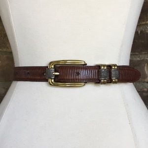 Brighton Belt M L Leather Brown Silver Gold